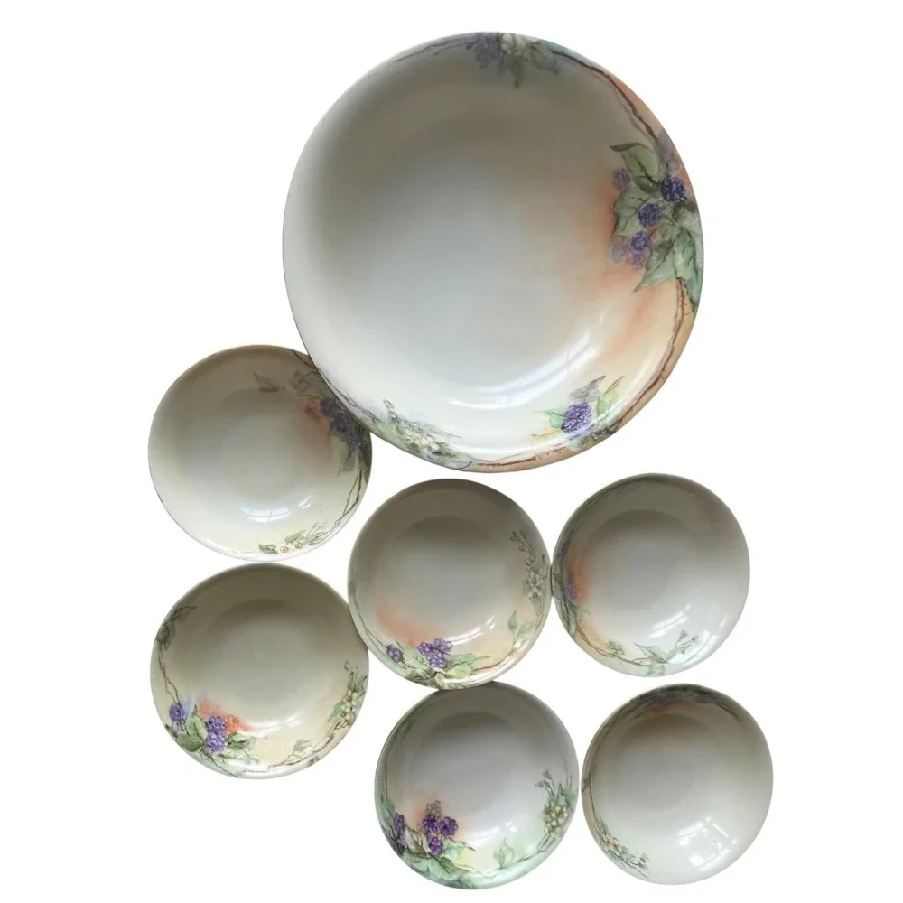 Antique Bavarian Porcelain Blackberry Berry Bowl Set 1919 Hand Painted Germany 7